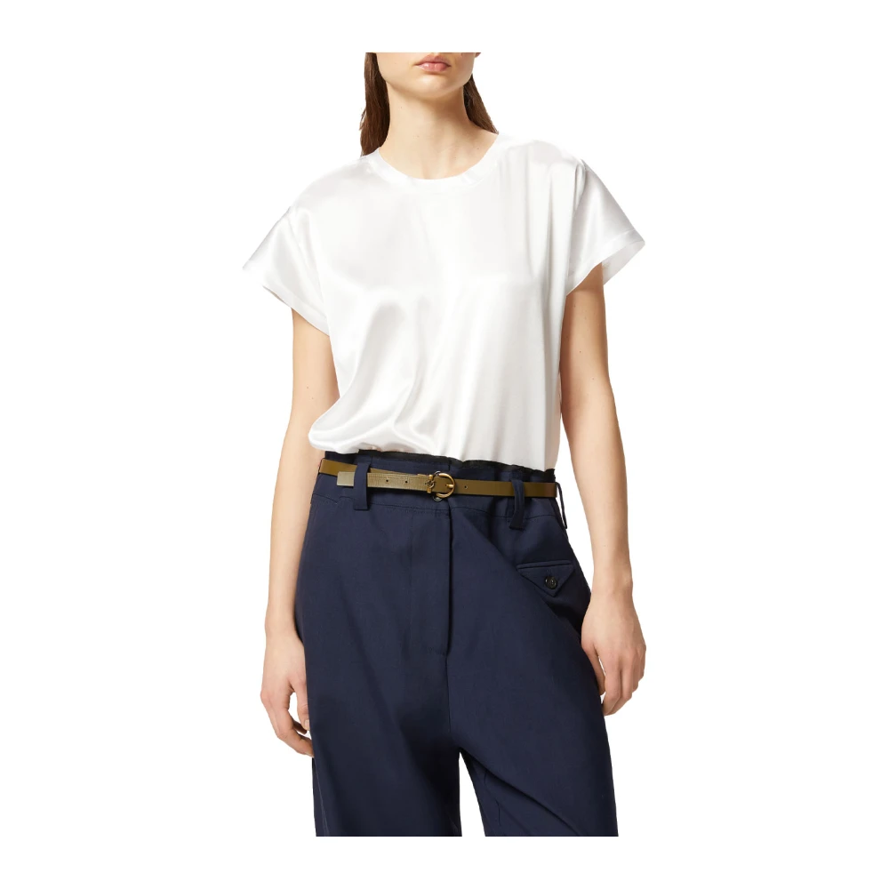 pinko Witte Zijden Satijnen Blouse met Korte Mouwen White Dames