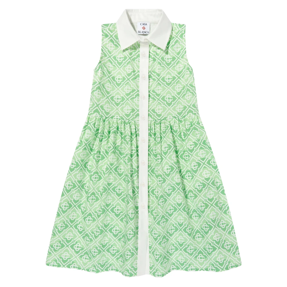 Casablanca Girls Green Wavy Monogram Dress - Dresses - 9 Y - Kids
