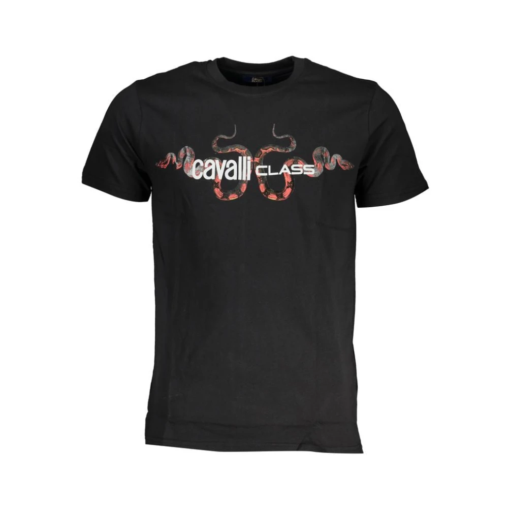 Cavalli Class Zwart Katoenen T-shirt met Print Logo Black Heren