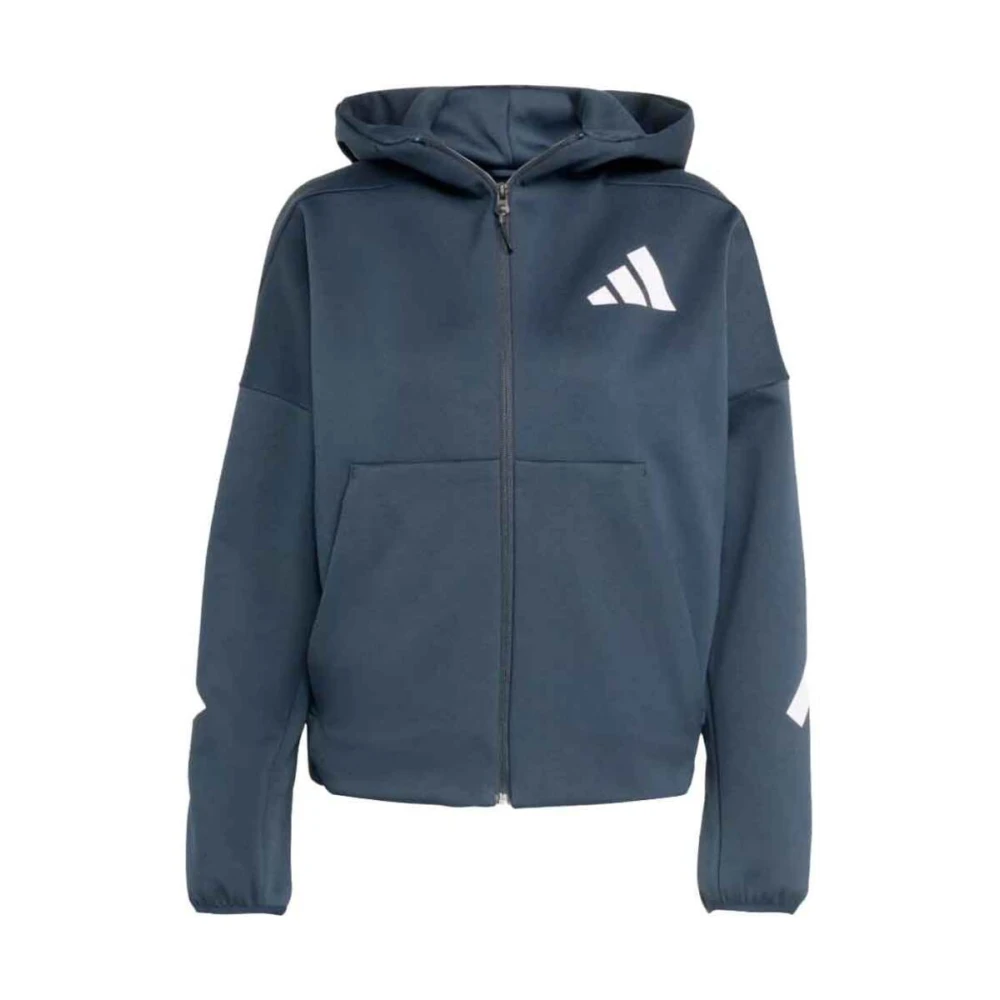 Adidas Vrouw Blauw Hoodies & Sweatvesten Dames, M, Katoen, Spacer Hoodie Met Volledige Rits