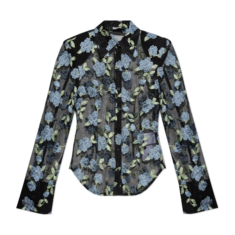 Rotate Birger Christensen Transparant Bloemenpatroon Shirt Black Dames