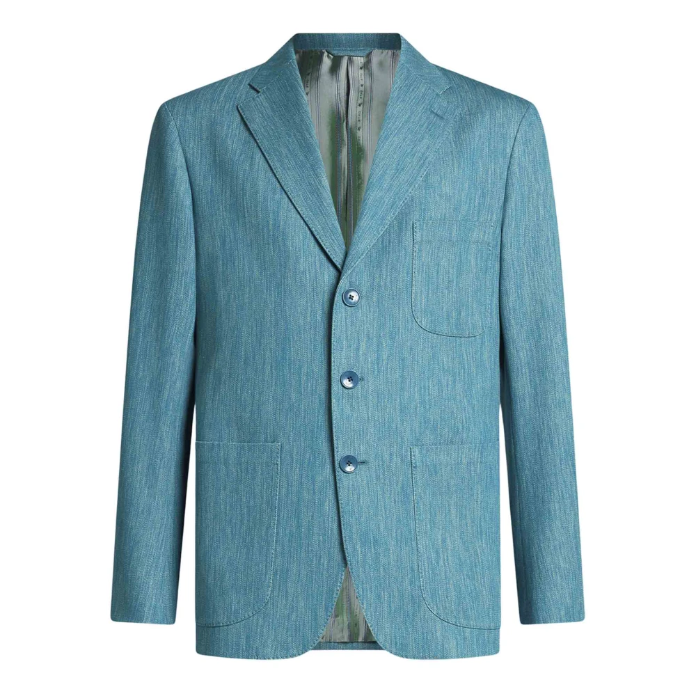 ETRO Heldere Blauwe Lichtgewicht Katoenen Blazer Blue Heren