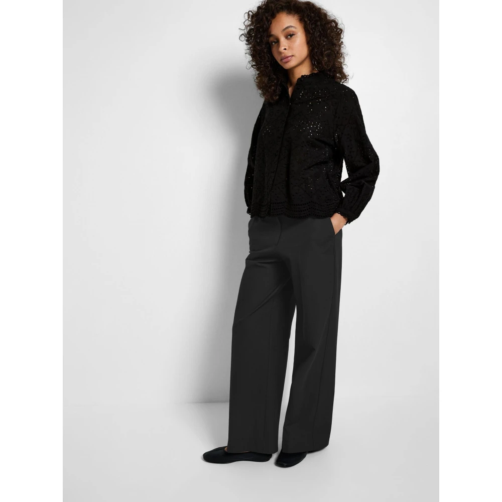Selected Femme Geborduurde Katoenen Blouse met Geschulpte Kraag Black Dames