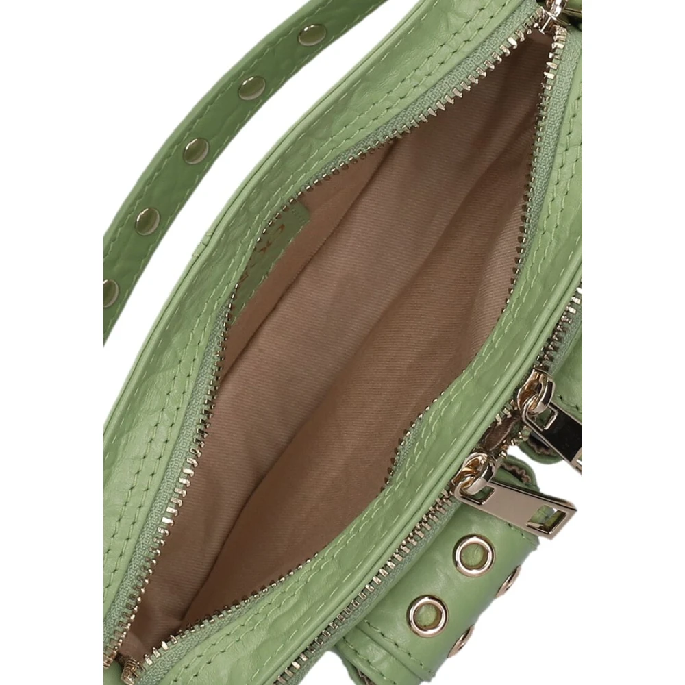 Núnoo Groene Leren Schoudertas Helena Eyelet Green Dames