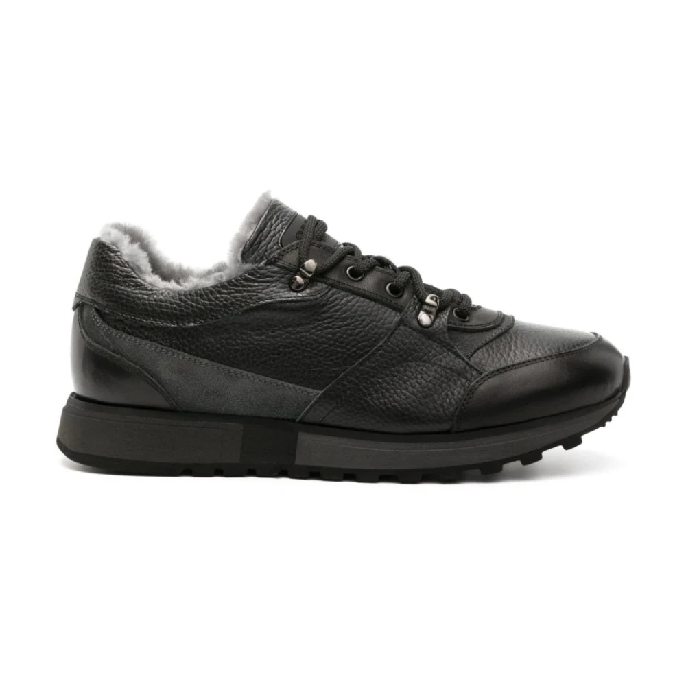 Casadei Zwarte leren sneaker met wollen binnenvoering Heren Schoenen