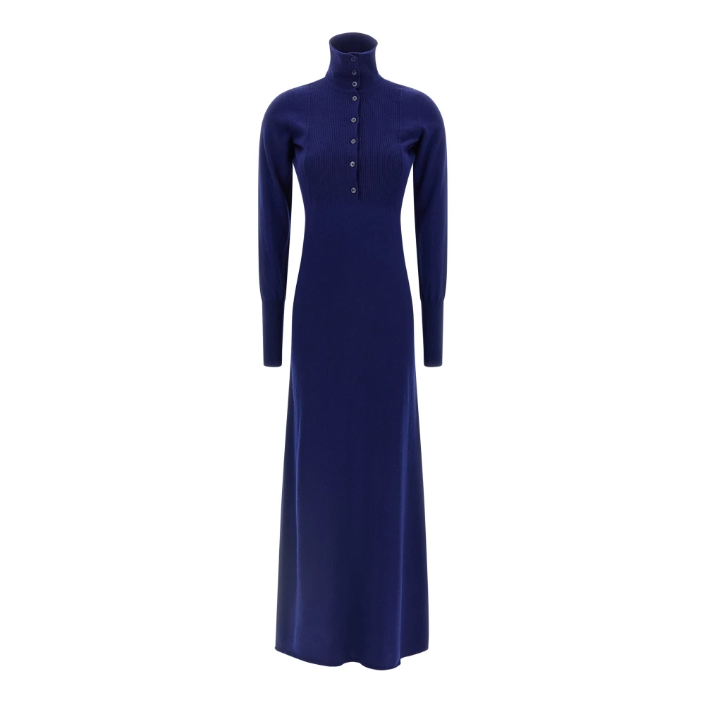 Tom Ford Women's Blue Maxi Dresses, S, Long Open Turtleneck Cashmere Dress
