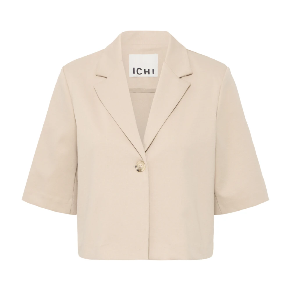 Ichi Beige Blazers, Female, 2XL, Cropped Blazer Jacket Classic Collar