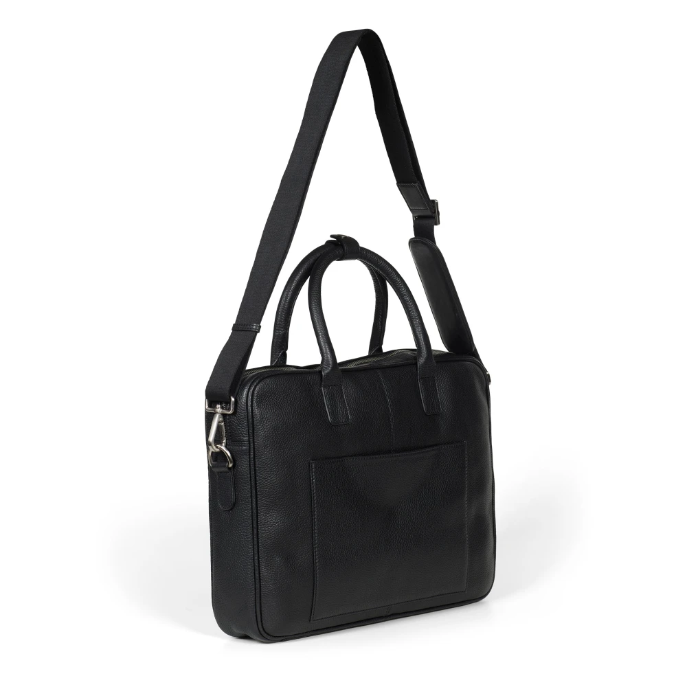 Howard London Zwarte leren laptoptas Black Heren