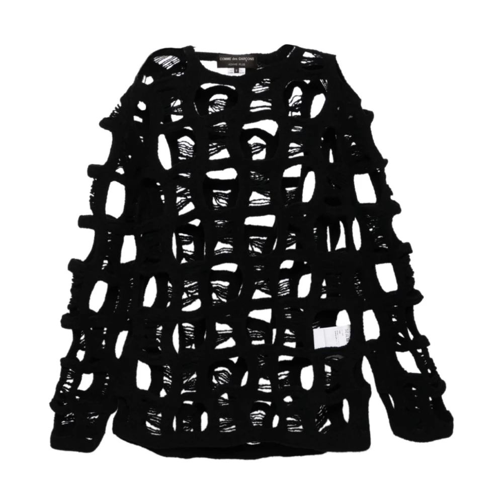 Comme des Garçons Zwarte Wol Mesh Trui Black Heren