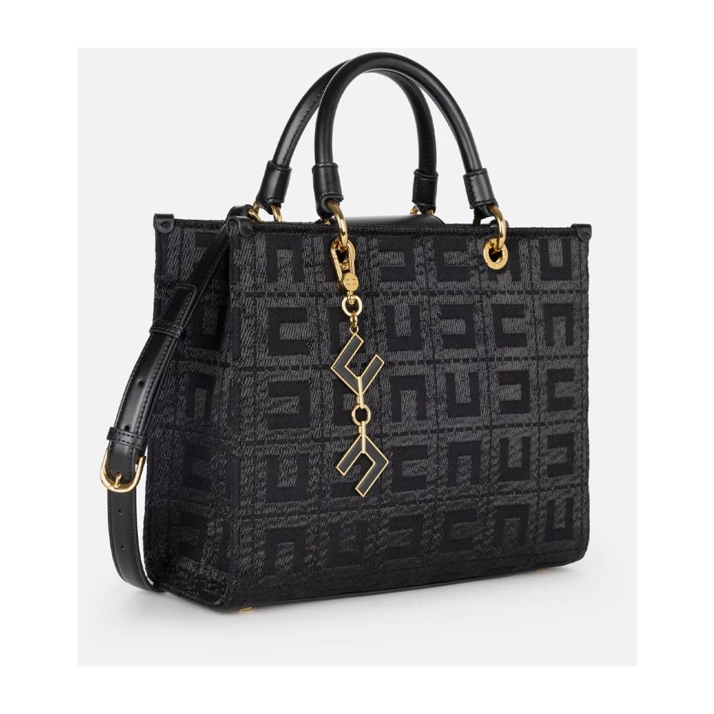 Elisabetta Franchi Chique Jacquard Handtas met Gouden Accenten Black Dames