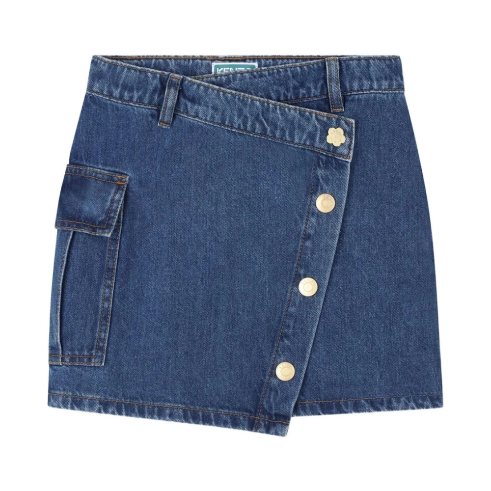 Kenzo Girls Blue Asymmetric Skirt With Cargo Pocket