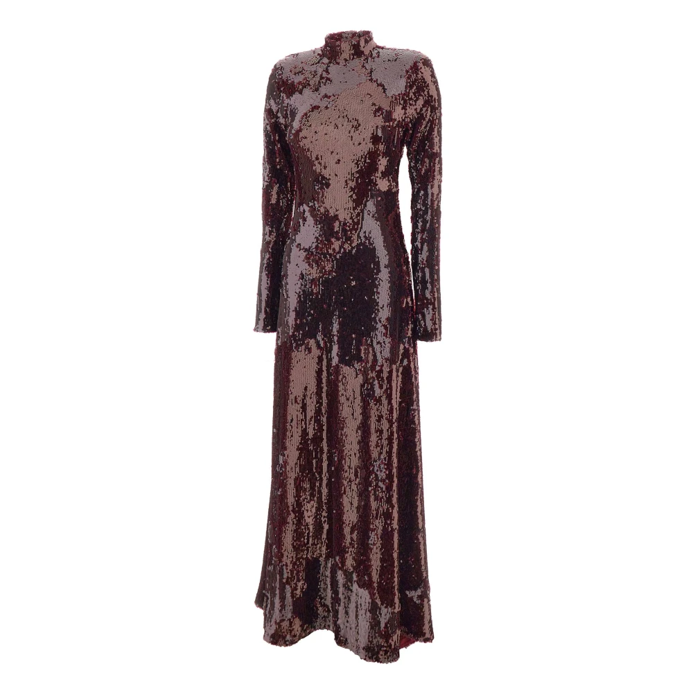 Rotate Birger Christensen Bordeaux Pailletten Maxi Jurk Red Dames