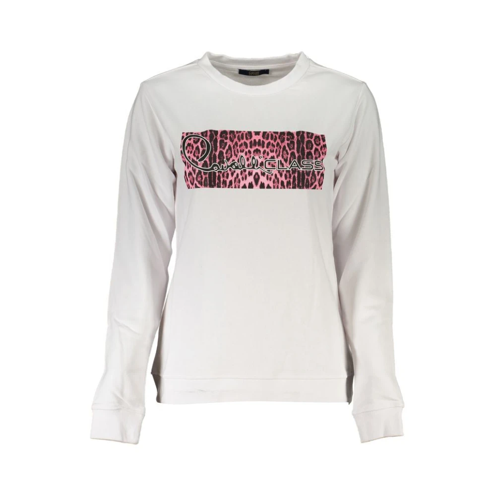 Cavalli Class Geborstelde Sweatshirt met Print Logo White Dames