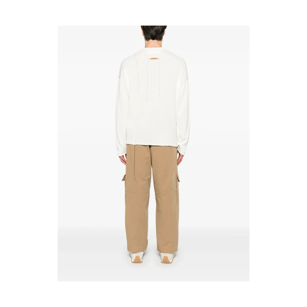 Isabel Benenato Witte Geribbelde Drop Shoulder Trui White Heren