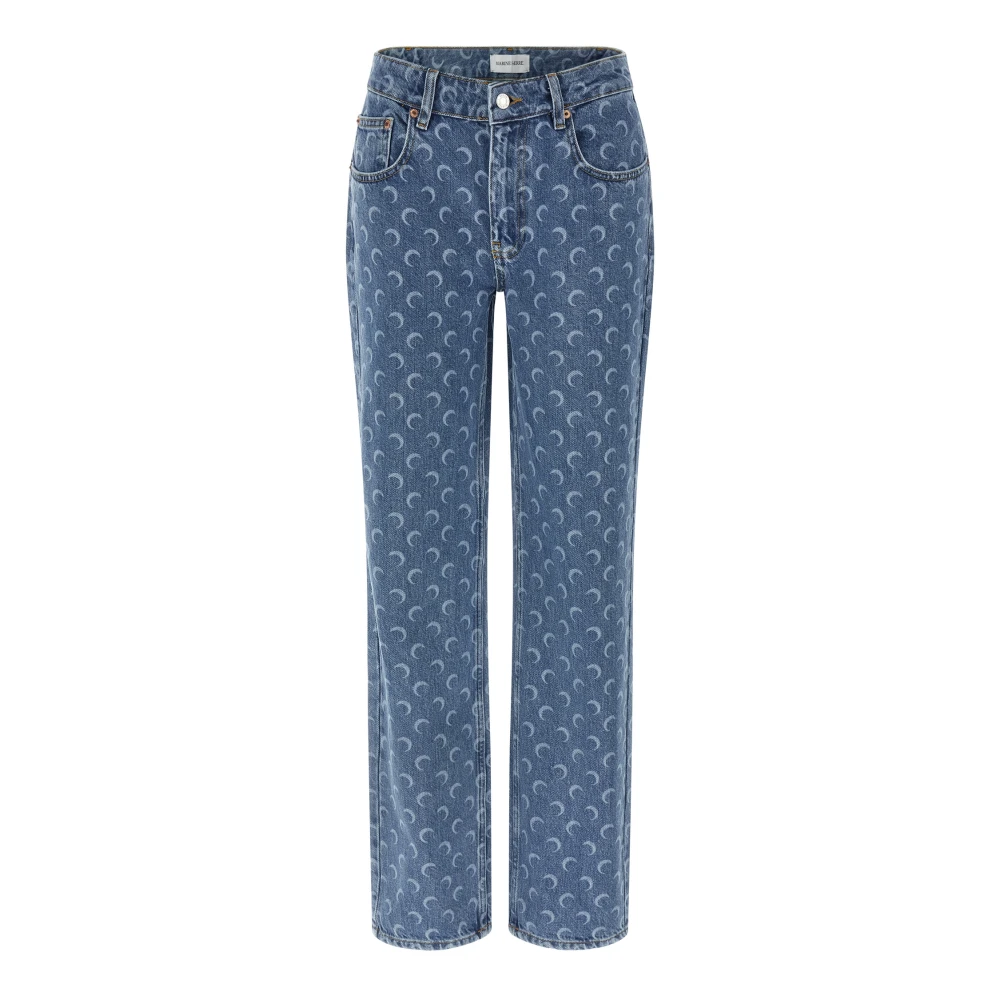 Marine Serre Blue Straight Fit Jeans, Female, L, Moon Laser Straight Denim Jeans