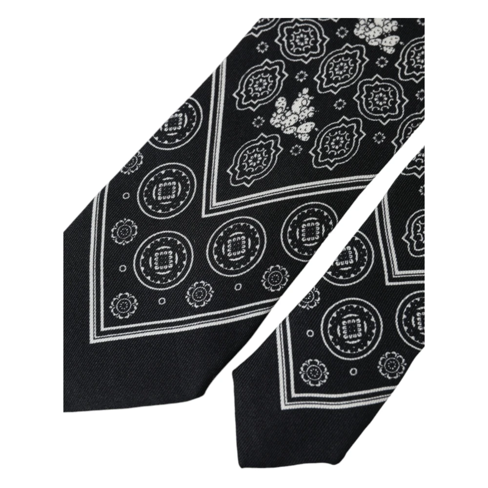 Dolce & Gabbana Zwart patroon zijden stropdas met logo Black Heren