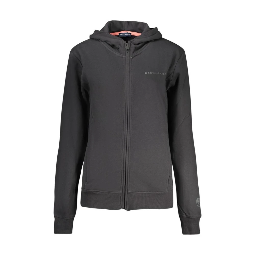 North Sails , Zip-Throughs, Female, Black, S, Cotton Sweatshirt With Ribbed Cuffs And Hem