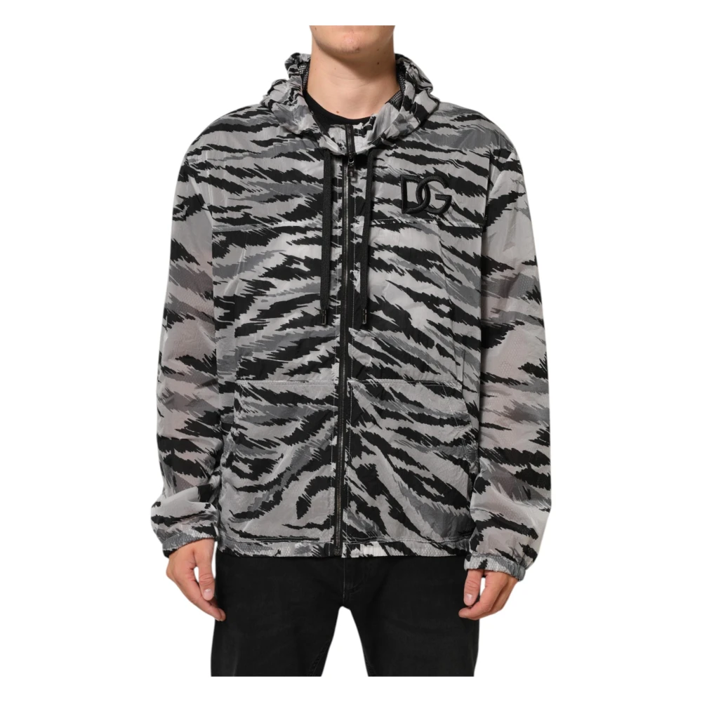 Dolce & Gabbana Men's Gray Camouflage Hooded Sweatshirt Jacket