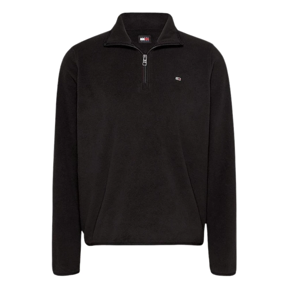 Tommy Hilfiger Zwarte Fleece Half-Zip Sweater Black Dames