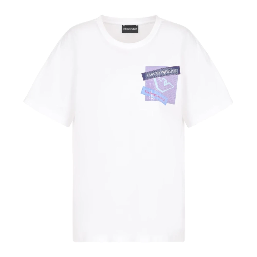 Emporio Armani Witte T-shirts en Polos met Pailletten Logo Print White Dames