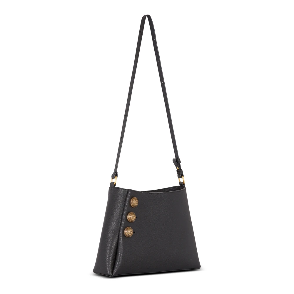 Balmain Emblème Schoudertas van generfd kalfsleer Black Dames