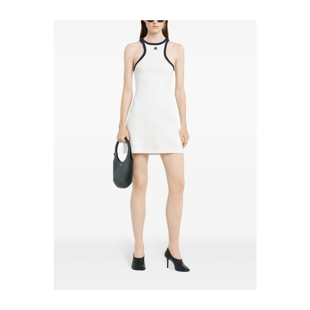 Courrèges Witte Mini Jurk met Blauwe Piping White Dames