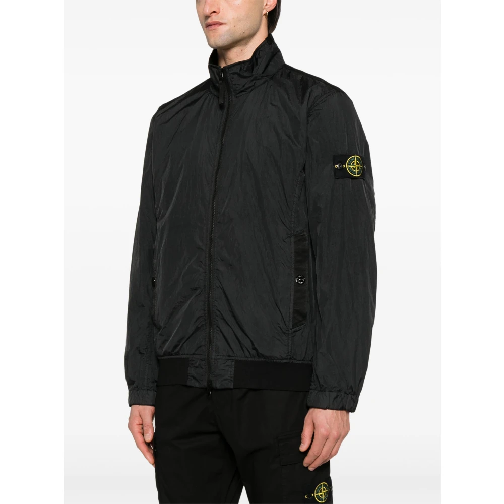 Stone Island Zwarte Nylon Ritsjas met Badge Black Heren