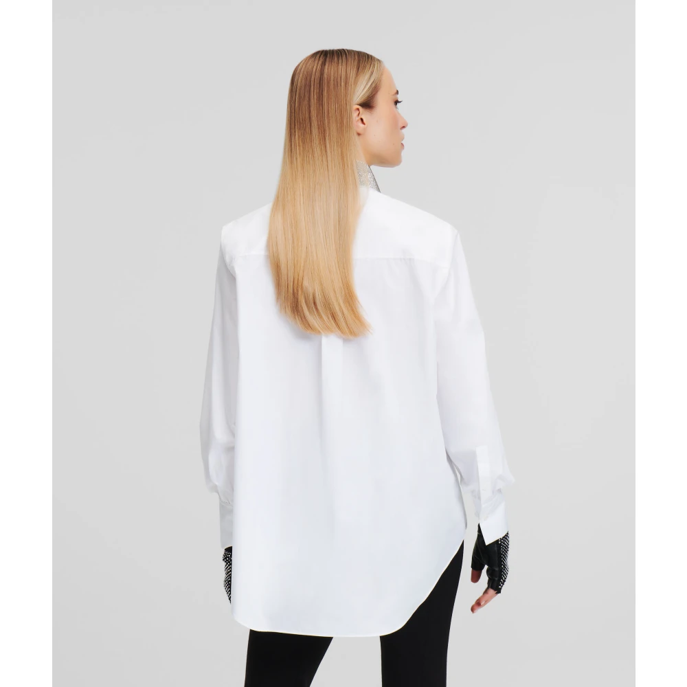 Karl Lagerfeld Biologisch katoenen shirt met kristalafwerking bij de hals White Dames