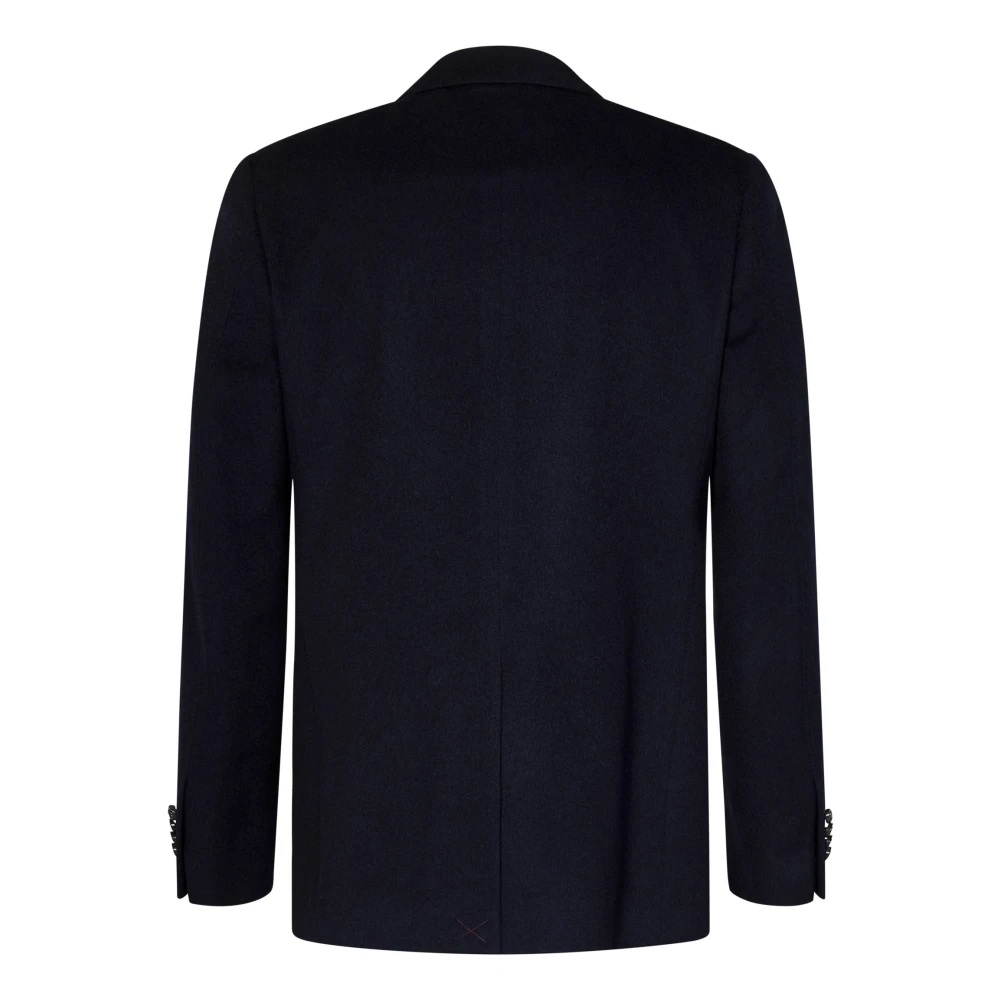 ETRO Blauwe Double-Breasted Cashmere Jas Blue Heren