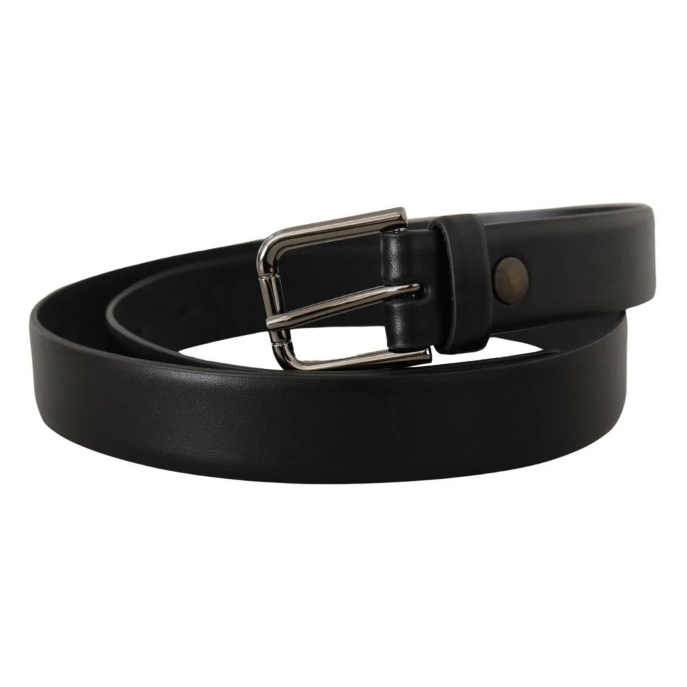 Dolce & Gabbana Black Calf Leather Classic Logo Metal Buckle Belt - 80 cm / 32 Inches - Image 2