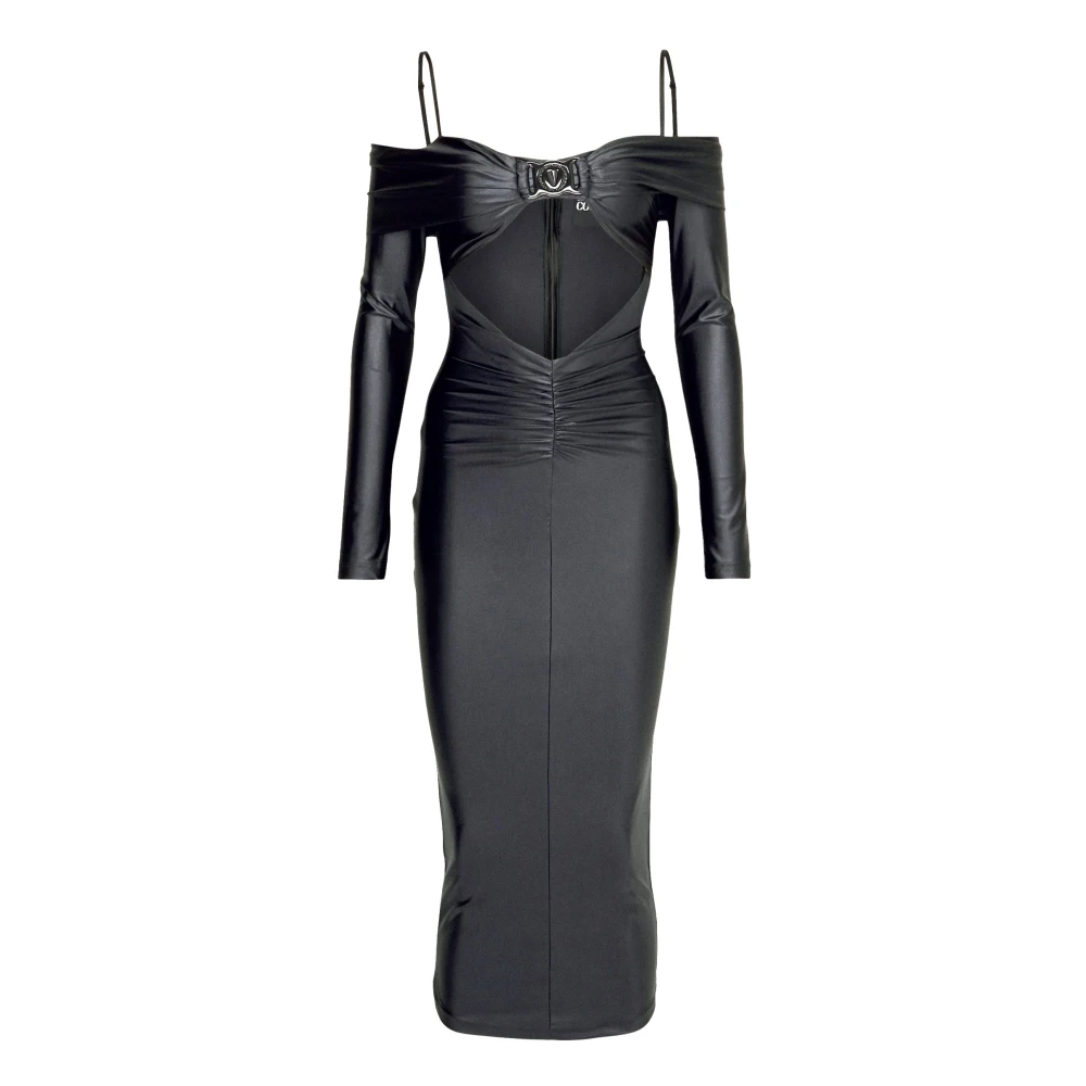 Versace Jeans Couture Mouwloze V-Embleem Lycra Jurk Zwart Black Dames