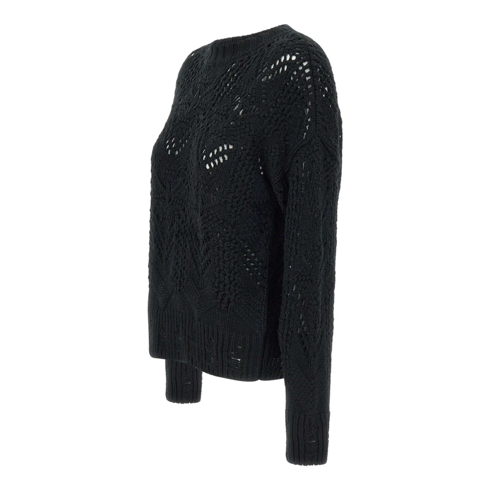Kaos Zwarte wollen blend trui met haakwerk Black Dames