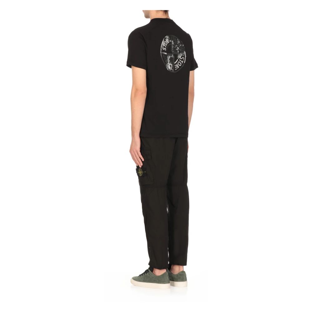 Stone Island Zwarte Katoenen T-shirt met Logo Black Heren