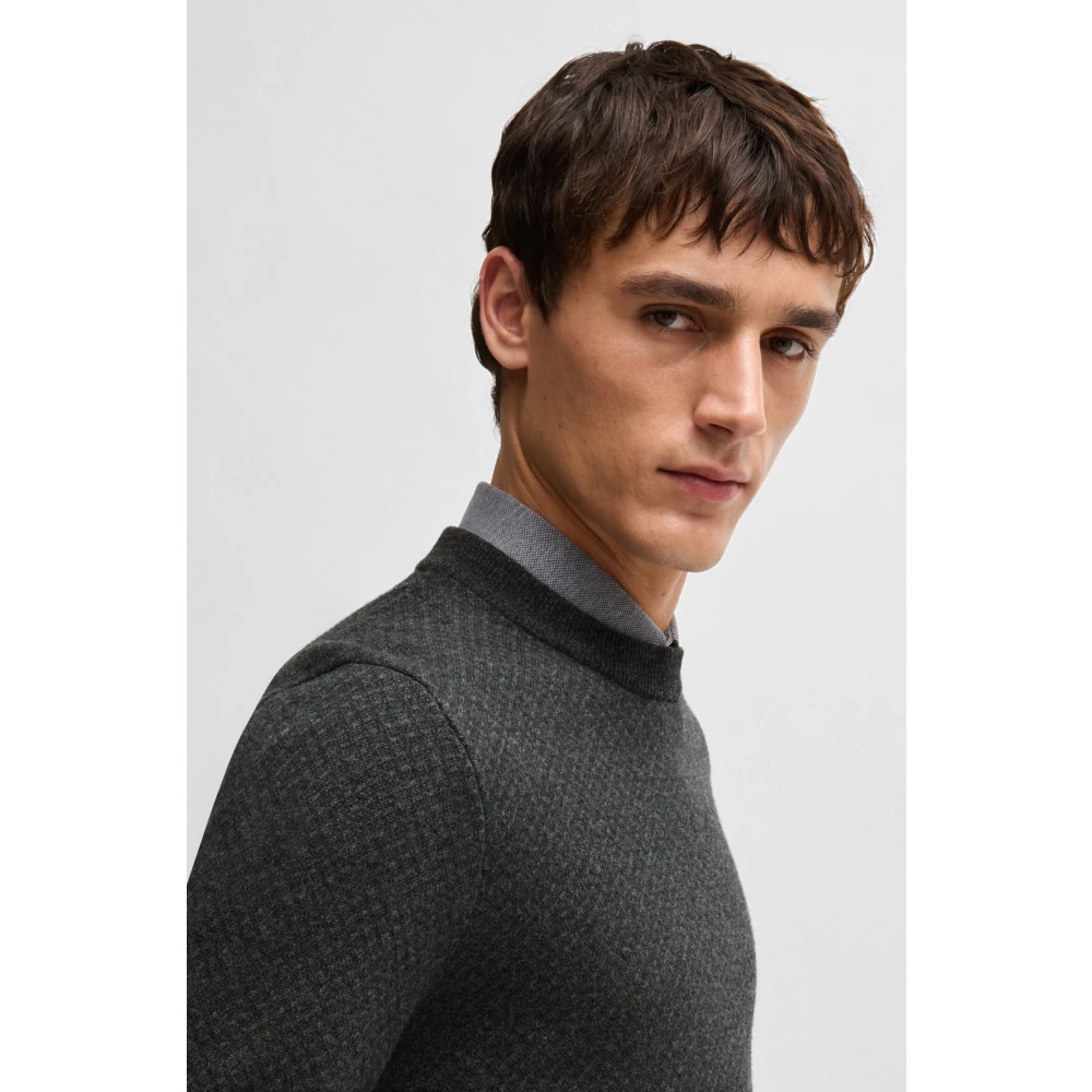 Hugo Boss Verfijnde Jacquard Sweater Zwart Black Heren