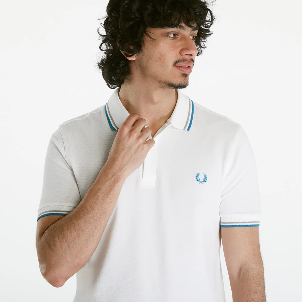 Fred Perry Blauw Gestreept Polo Met Dubbele Lijn White Heren