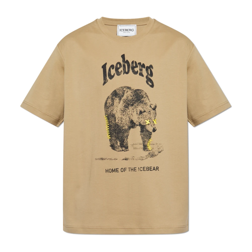 Iceberg Modderkleurig regular-fit T-shirt van GOTS-gecertificeerde interlock stof Beige Heren