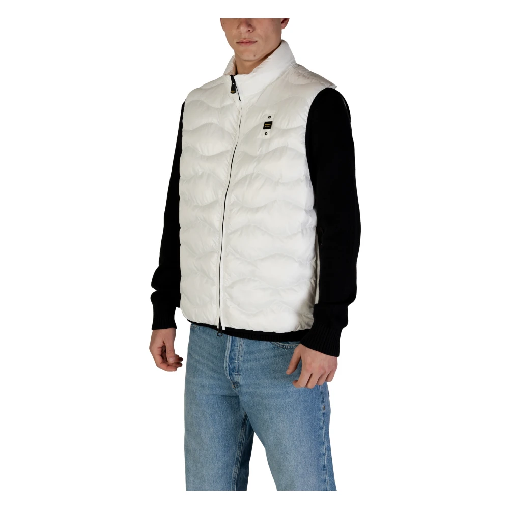 Blauer Witte Zip Gilet met Zakken White Heren