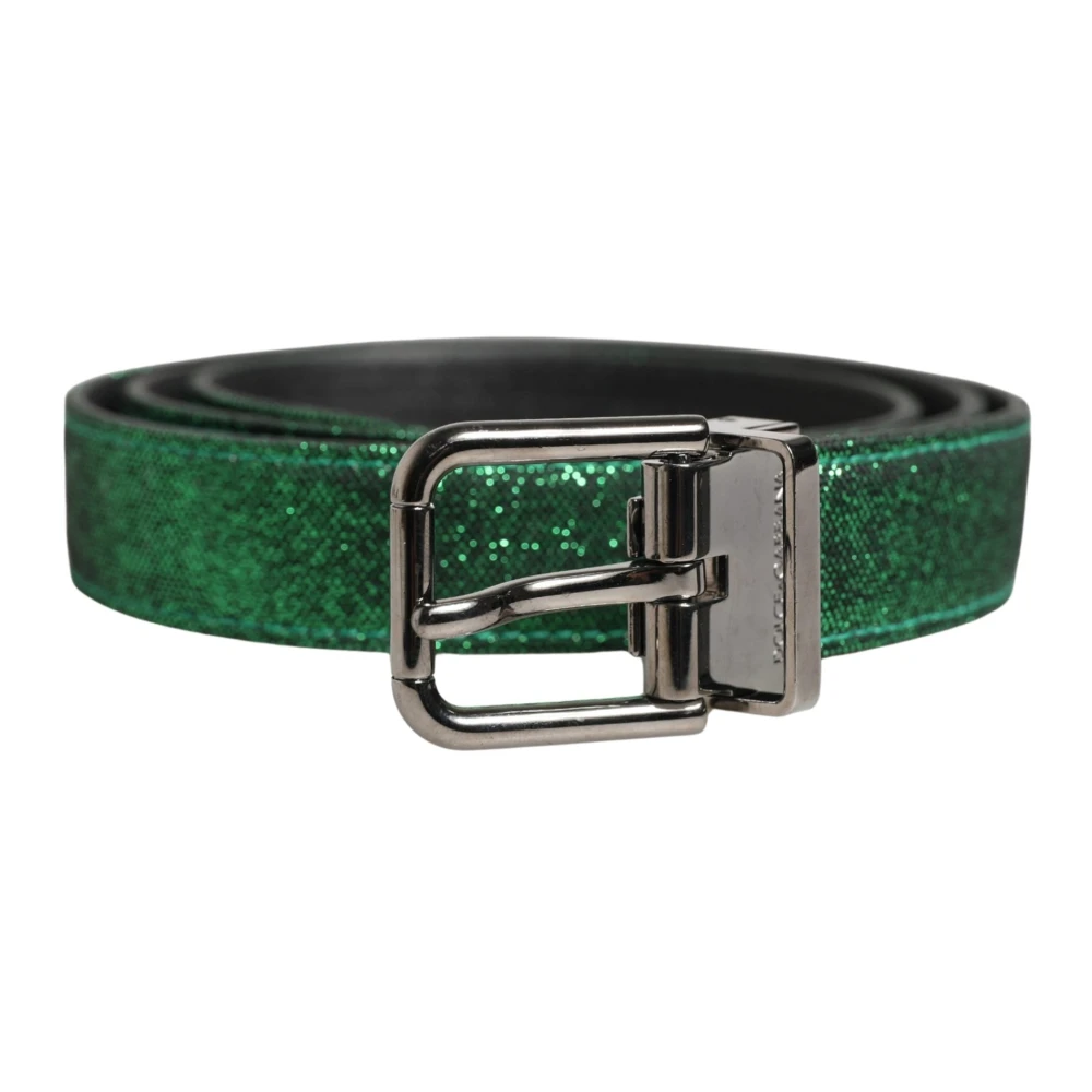 Dolce & Gabbana Men's Green Lurex Polyester Metal Buckle Belt