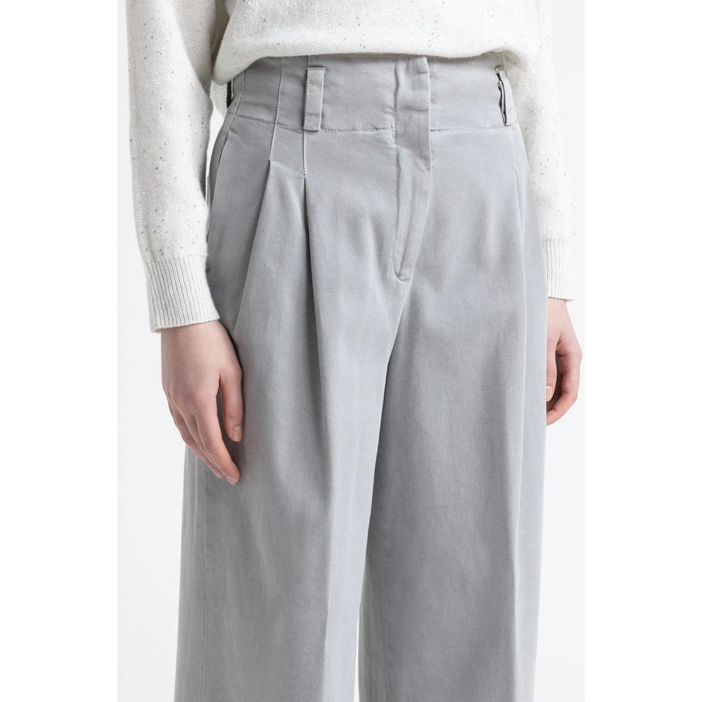 PESERICO Katoenen gabardine palazzo broek Gray Dames