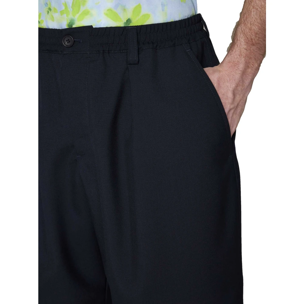 Marni Navy Blauw Wol Plooi Shorts Black Heren