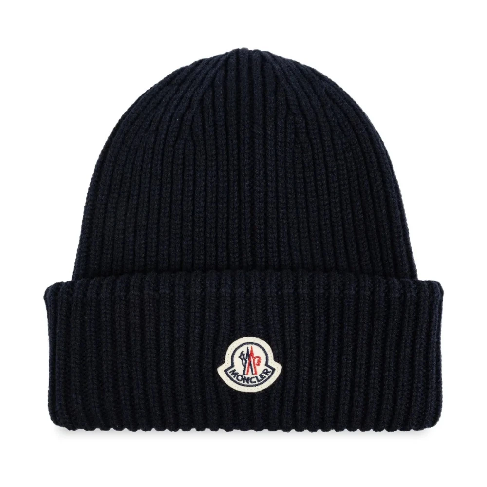 Moncler Ribbed Beanie - Female - Accessories - Blue - One Size - Accessories