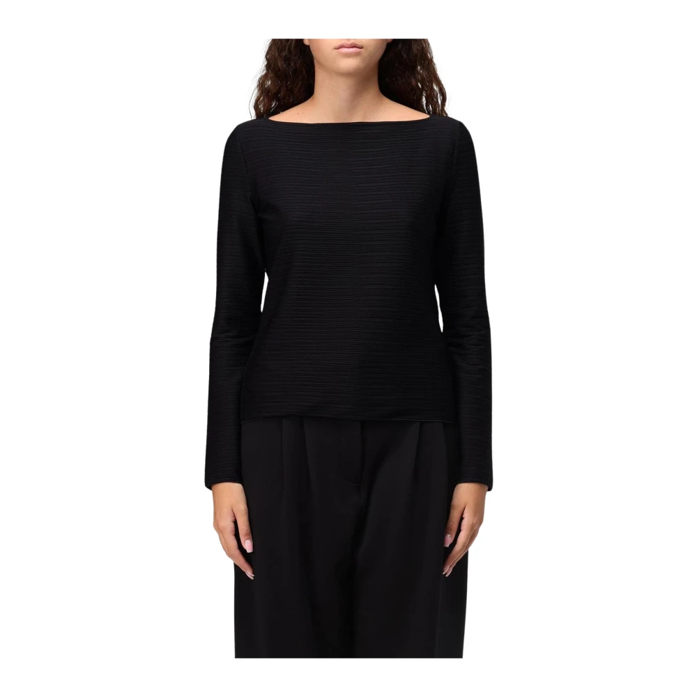 Emporio Armani Svart Texturerad Båthals Topp