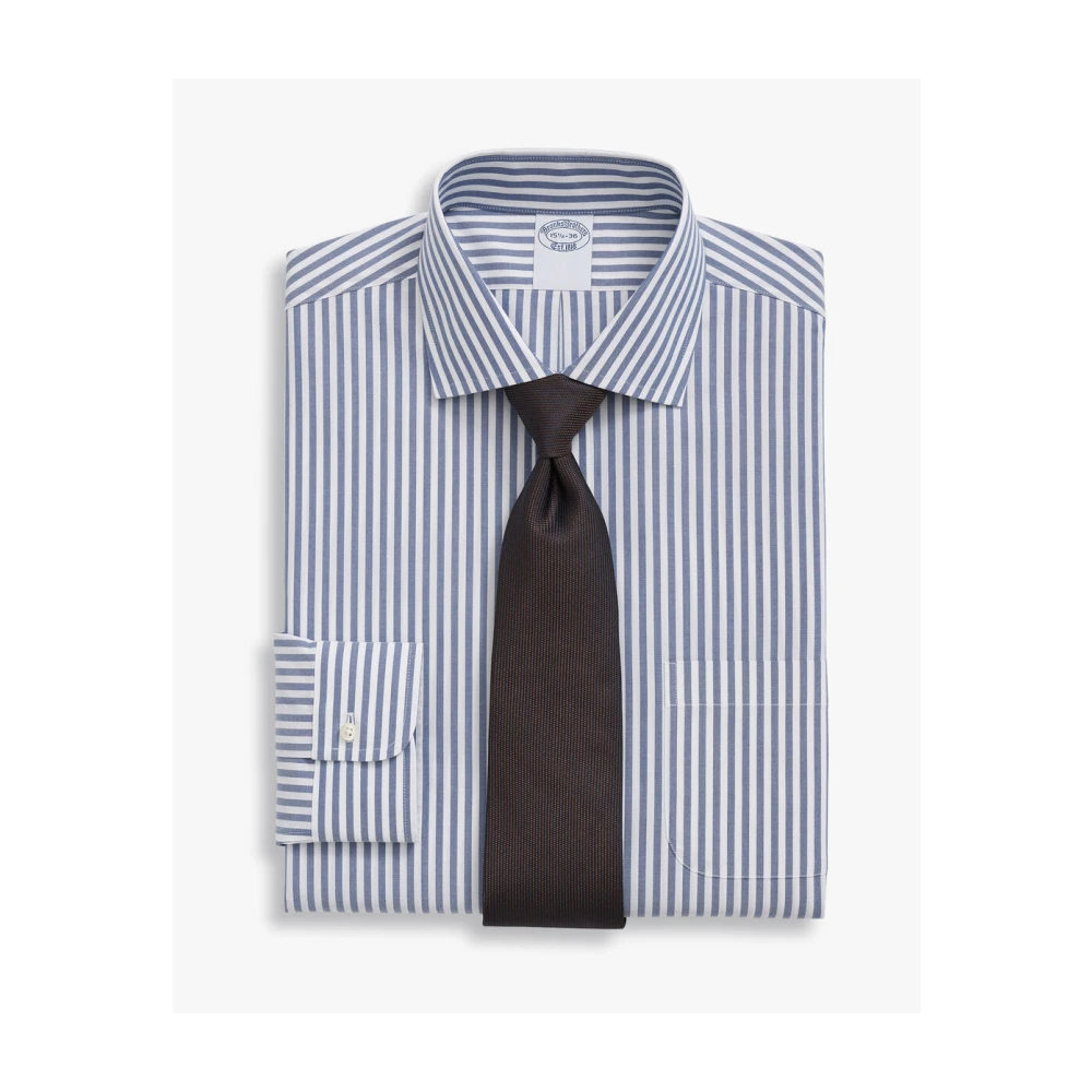 Brooks Brothers Blauw gestreept overhemd van regular fit kreukvrij stretchkatoen met Engelse spread collar Blue Heren