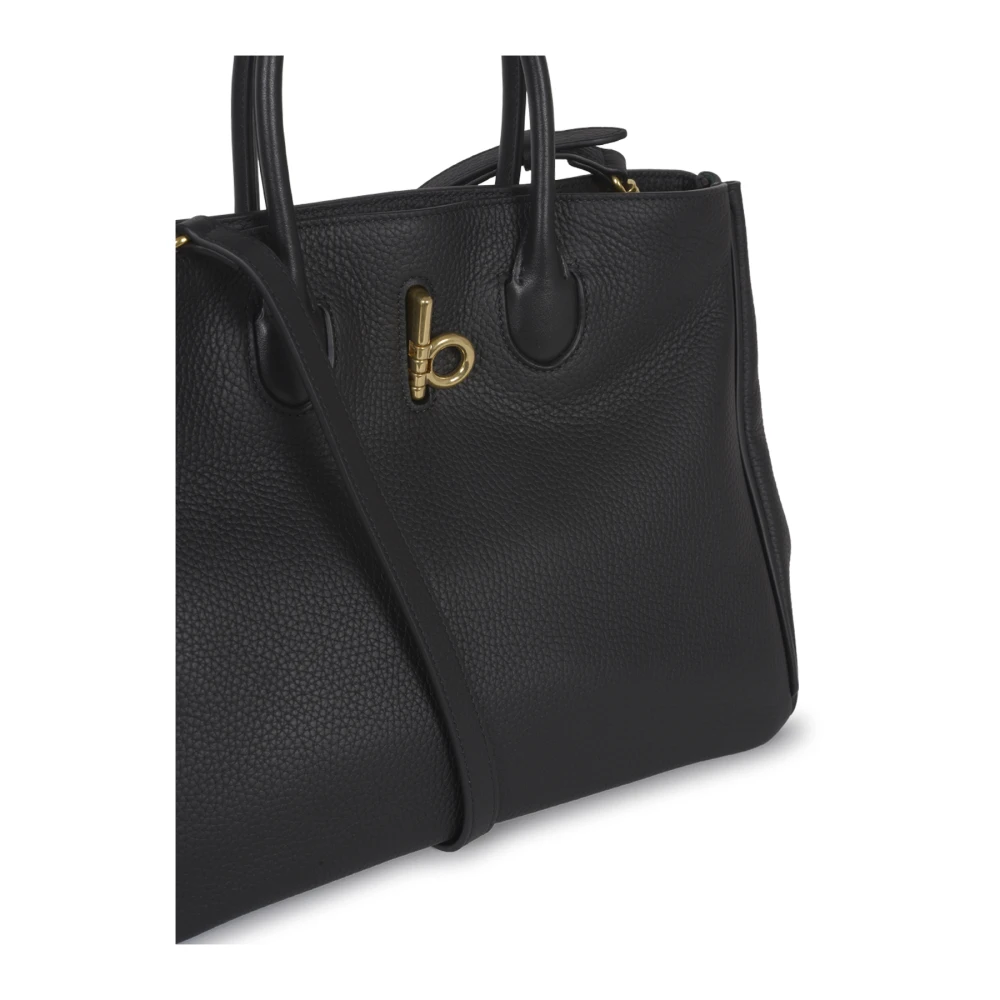 Burberry Zwarte Leren Tote Tas met 'b' Sluiting Black Dames