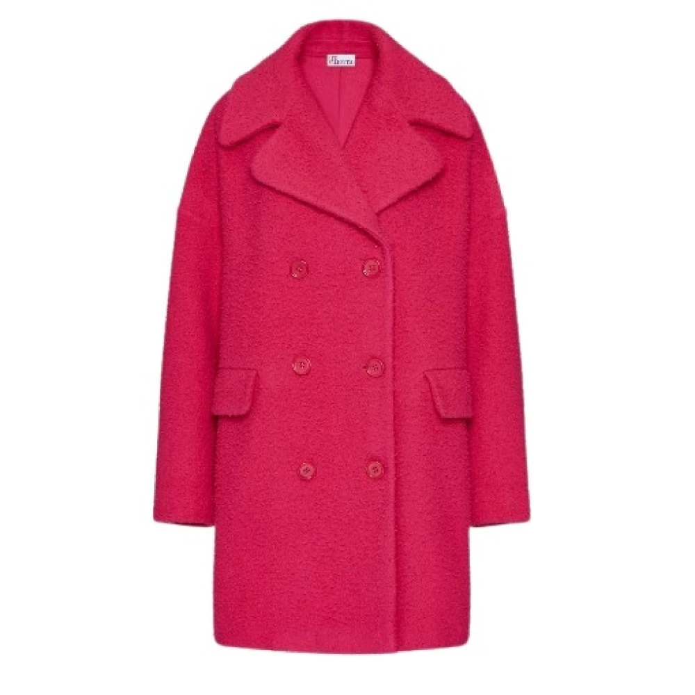 Red Valentino Pink Double-Breasted Coats, Female, Xs, Stylish Woman Coat Casentino Fabric