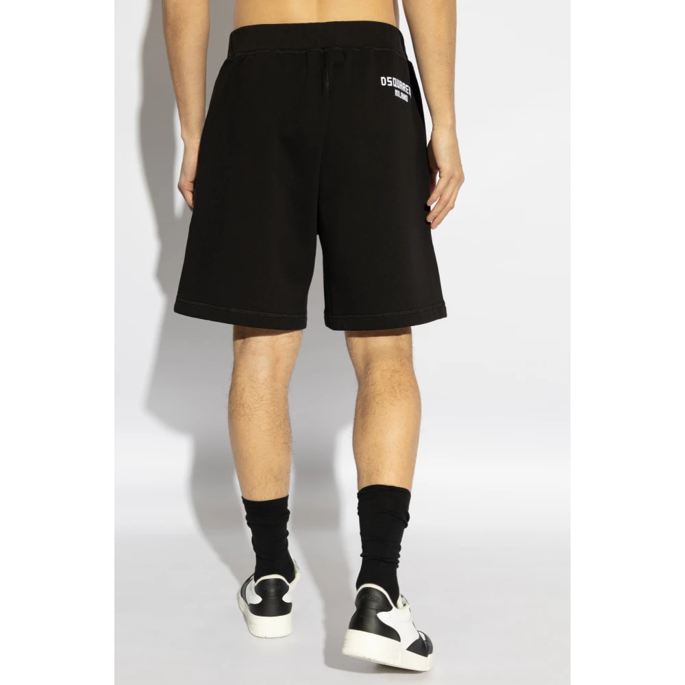 Dsquared2 Katoenen shorts met bedrukt logo Black Heren