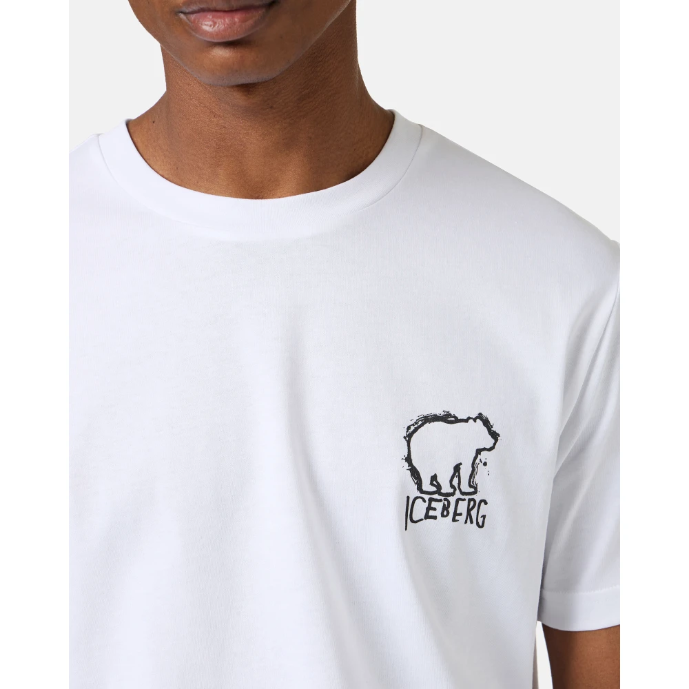 Iceberg Wit slim fit katoenen T-shirt met beerprint White Heren