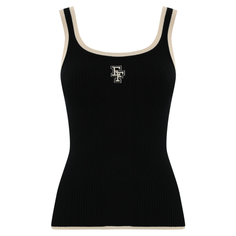 Elisabetta Franchi Geribbelde Mouwloze Top Zwart Boter Black Dames