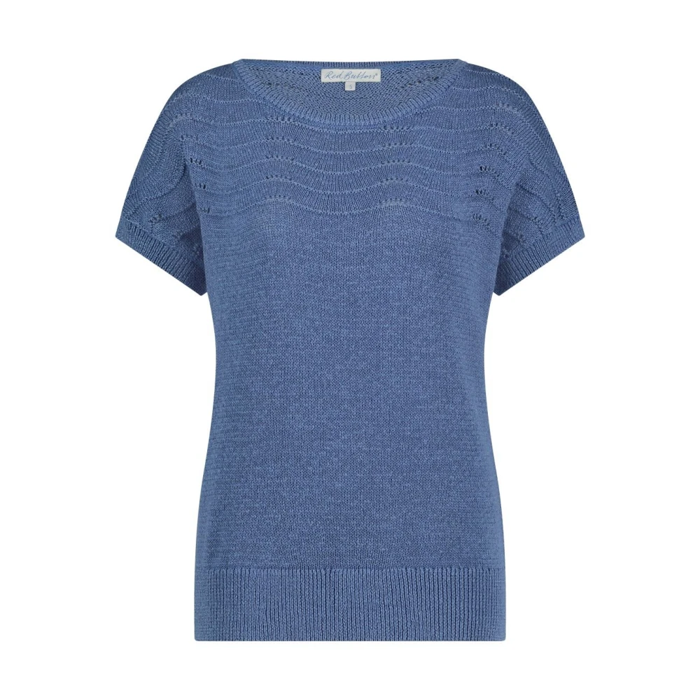 Red Button Blauwe Jerry Gebreide Top Korte Mouw Blue Dames