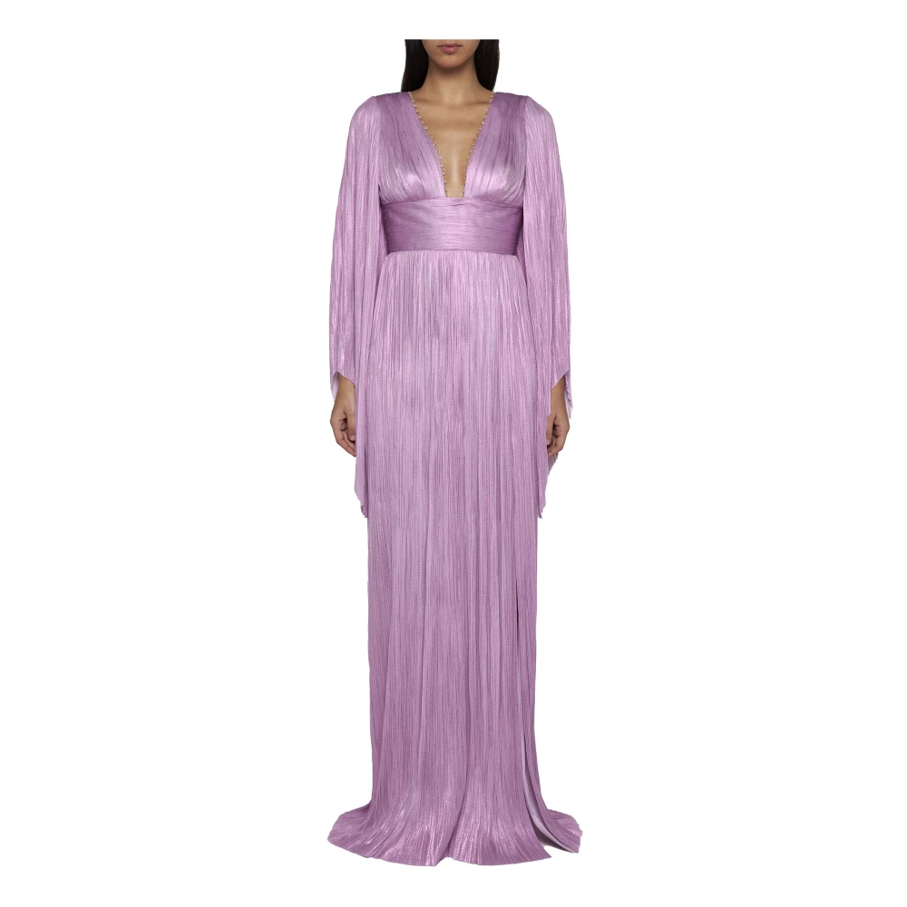 Maria Lucia Hohan Iridescent Zijden Geplooide V-Hals Jurk Pink Dames